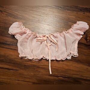 Pink Sheer Ruffle Crop Top. Size L. Excellent Condition.